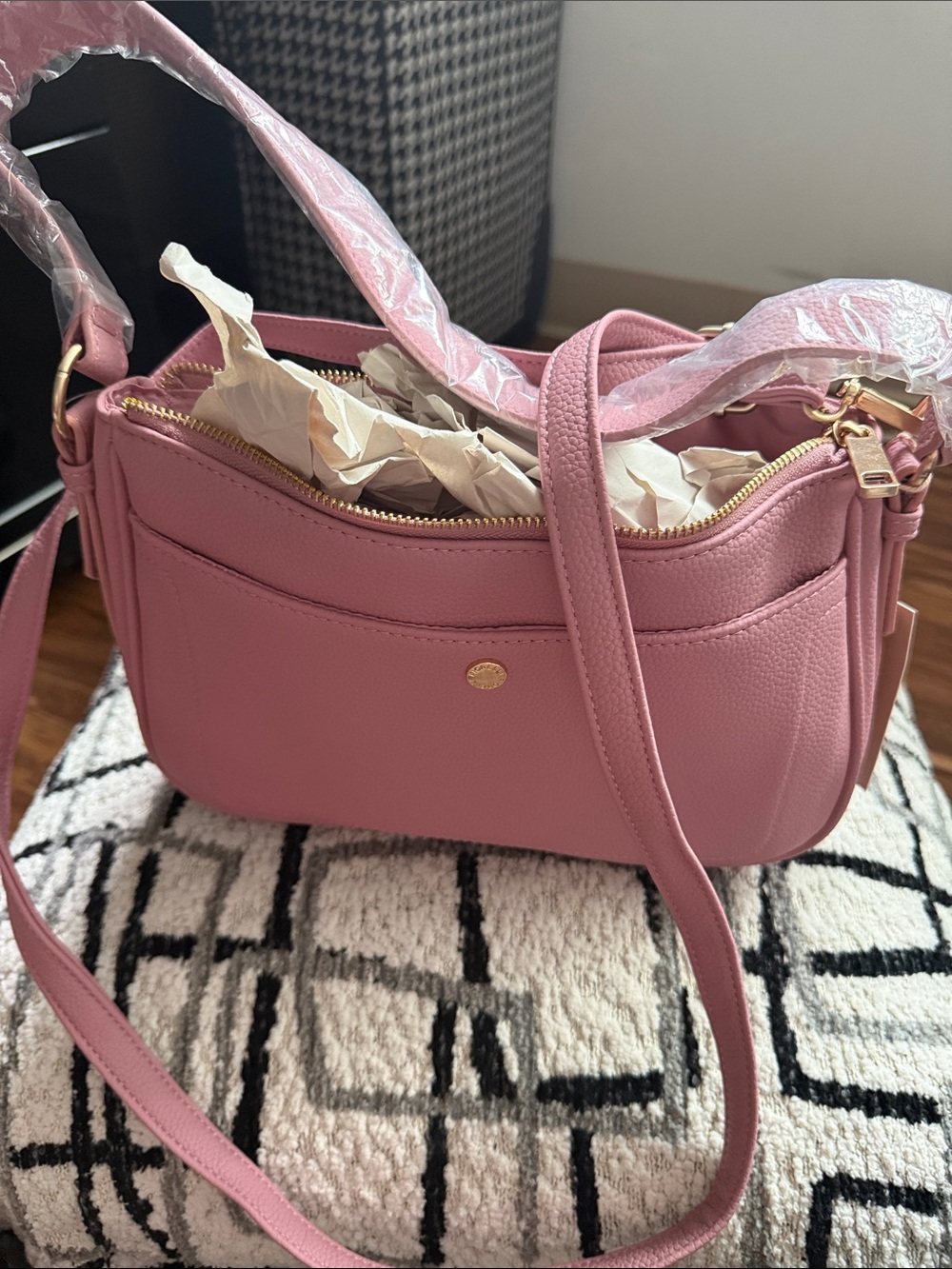 Women's Pink Shoulder Bag with Gold Hardware - Designer Style
